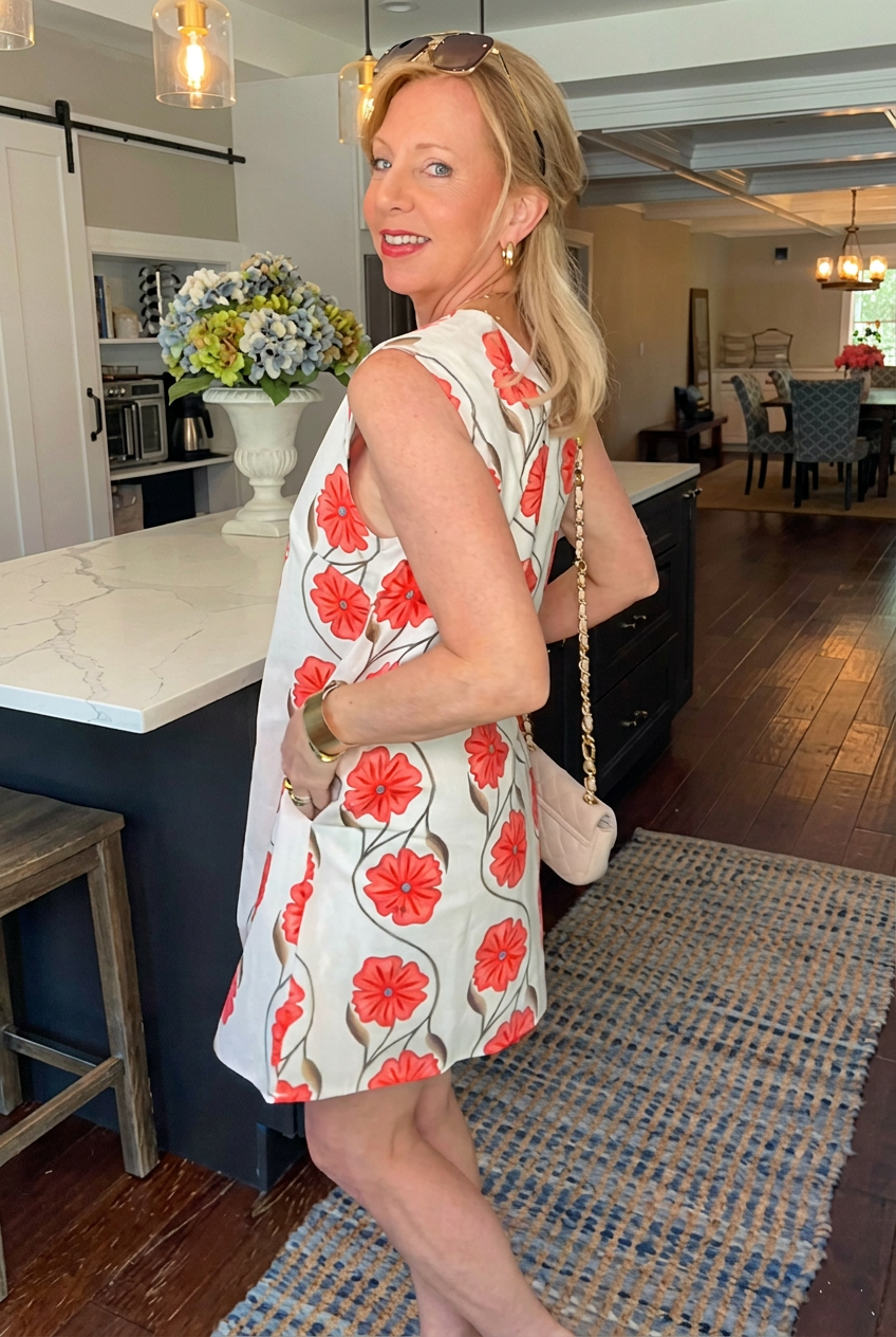 Effortless Chic Coral Floral Sleeveless Shift Mini Dress