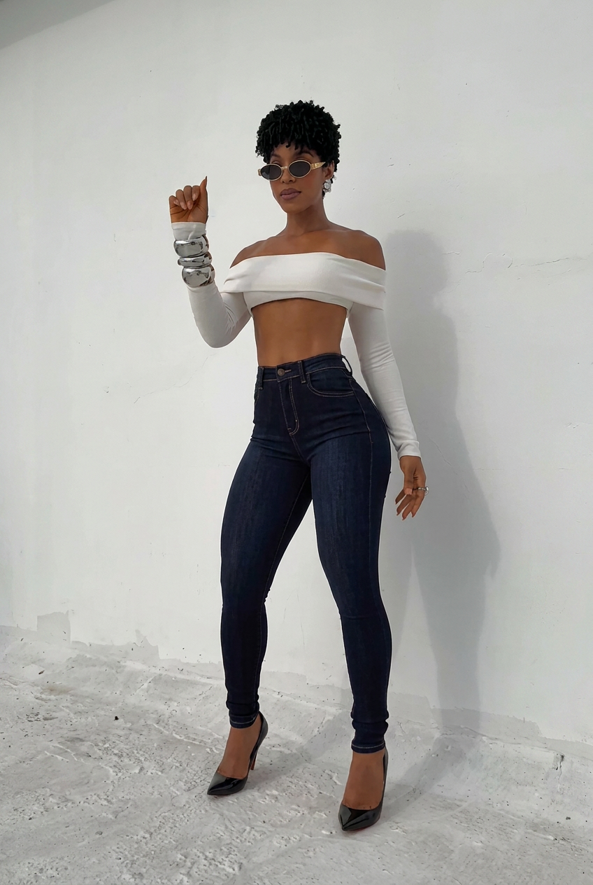 Figure-Hugging High Waist Skinny Dark Denim Jeans