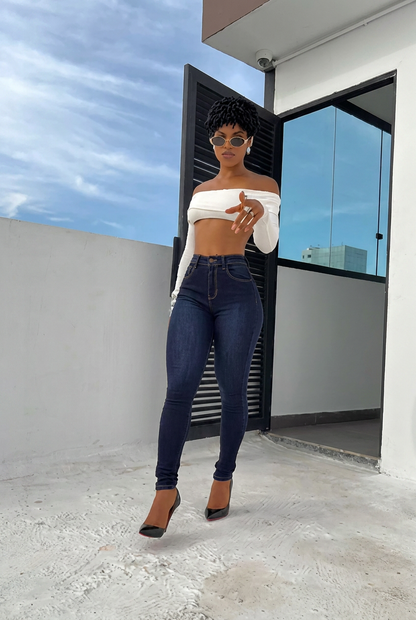 Figure-Hugging High Waist Skinny Dark Denim Jeans