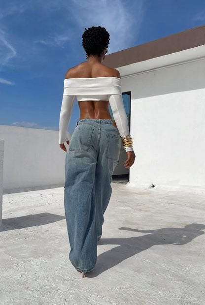 Vintage Wash Multi-Pocket Baggy Cargo Wide Leg Jeans