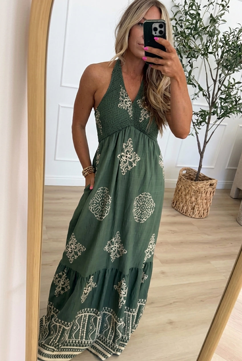 Boho Halter Open Back Maxi Dress