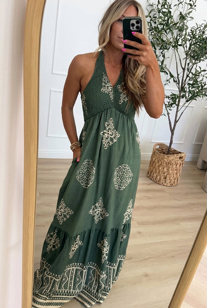 Boho Halter Open Back Maxi Dress