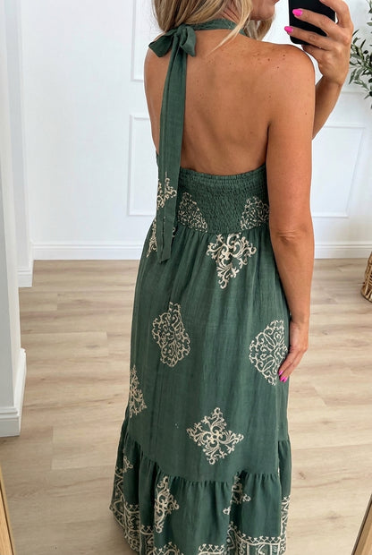 Boho Halter Open Back Maxi Dress