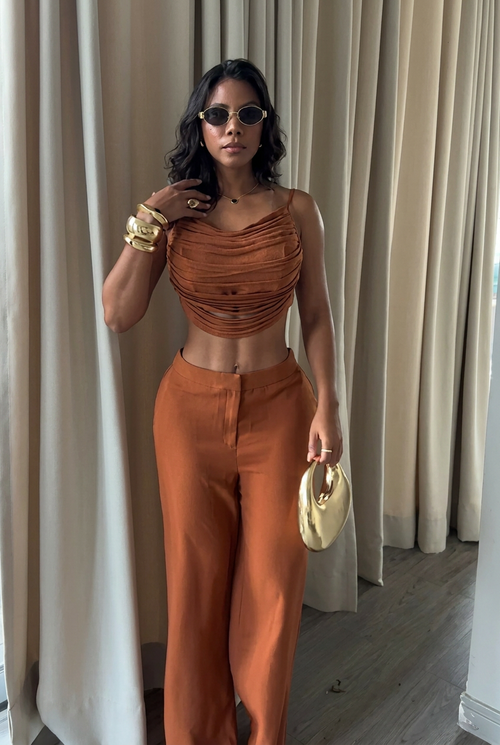 Rust Ruched Cami & Wide Leg Pant 2 Piece Set