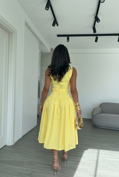 Yellow Sleeveless Blazer Midi Dress