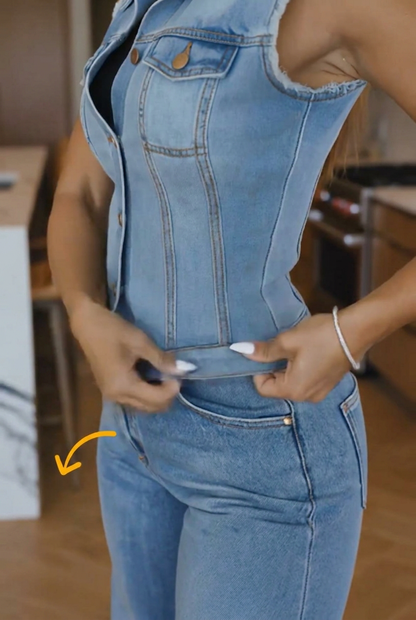 Denim Vest & Wide Leg Jeans 2 Piece Set