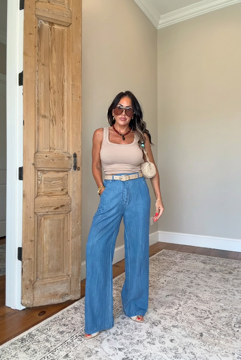 Light Wash Wide Leg Denim Pants