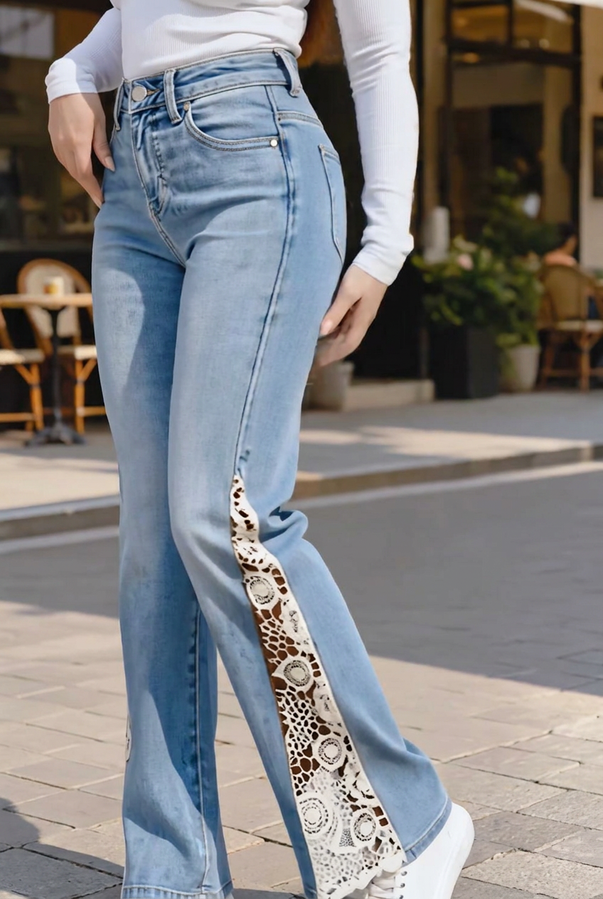 Lace Side Split Flare Jeans
