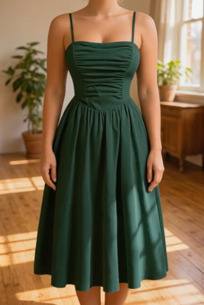 Emerald Green Ruched Bust Cami Midi Dress