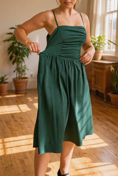 Emerald Green Ruched Bust Cami Midi Dress