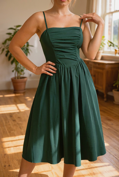 Emerald Green Ruched Bust Cami Midi Dress