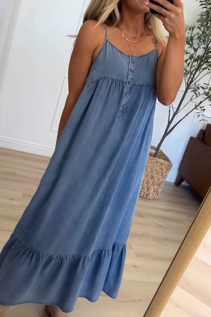 Chambray Tiered Cami Midi Dress