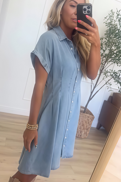Light Wash Chambray Button Down Mini Dress