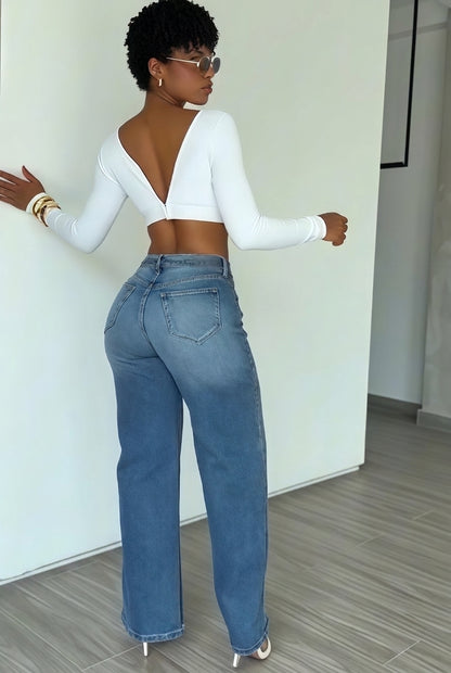 Lace-Up Waist Wide-Leg Jeans