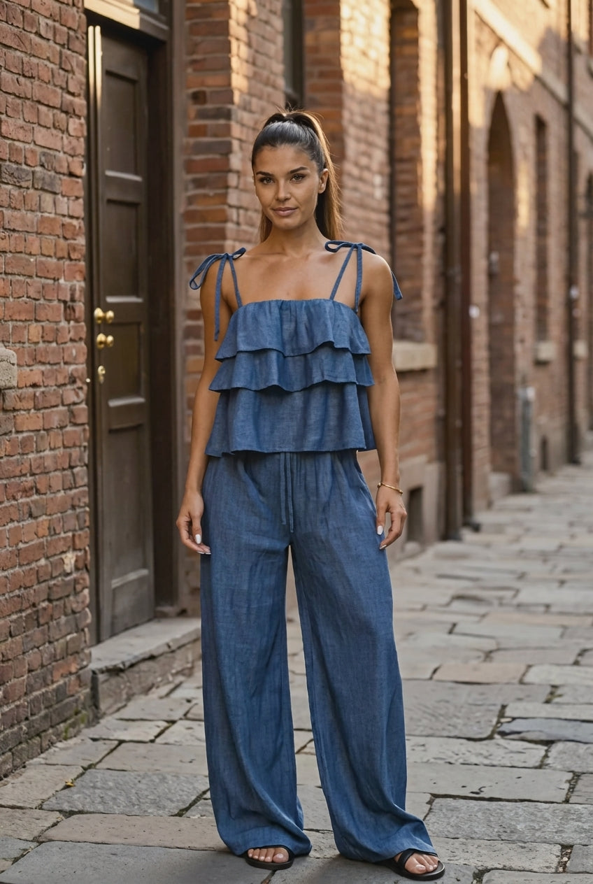 Denim Ruffle 2-Piece Set