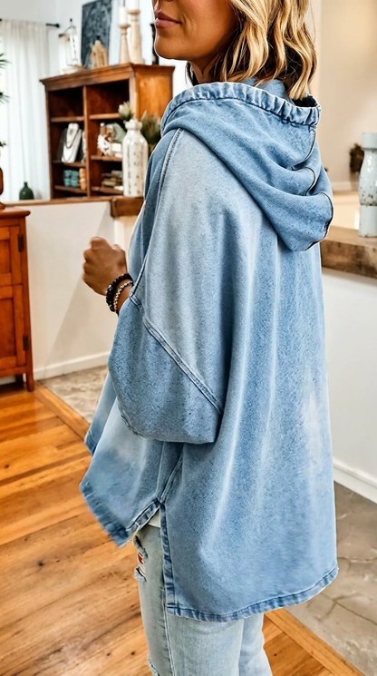 Patchwork Cross Denim Hooded Top