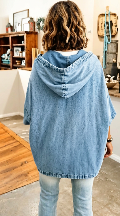 Patchwork Cross Denim Hooded Top