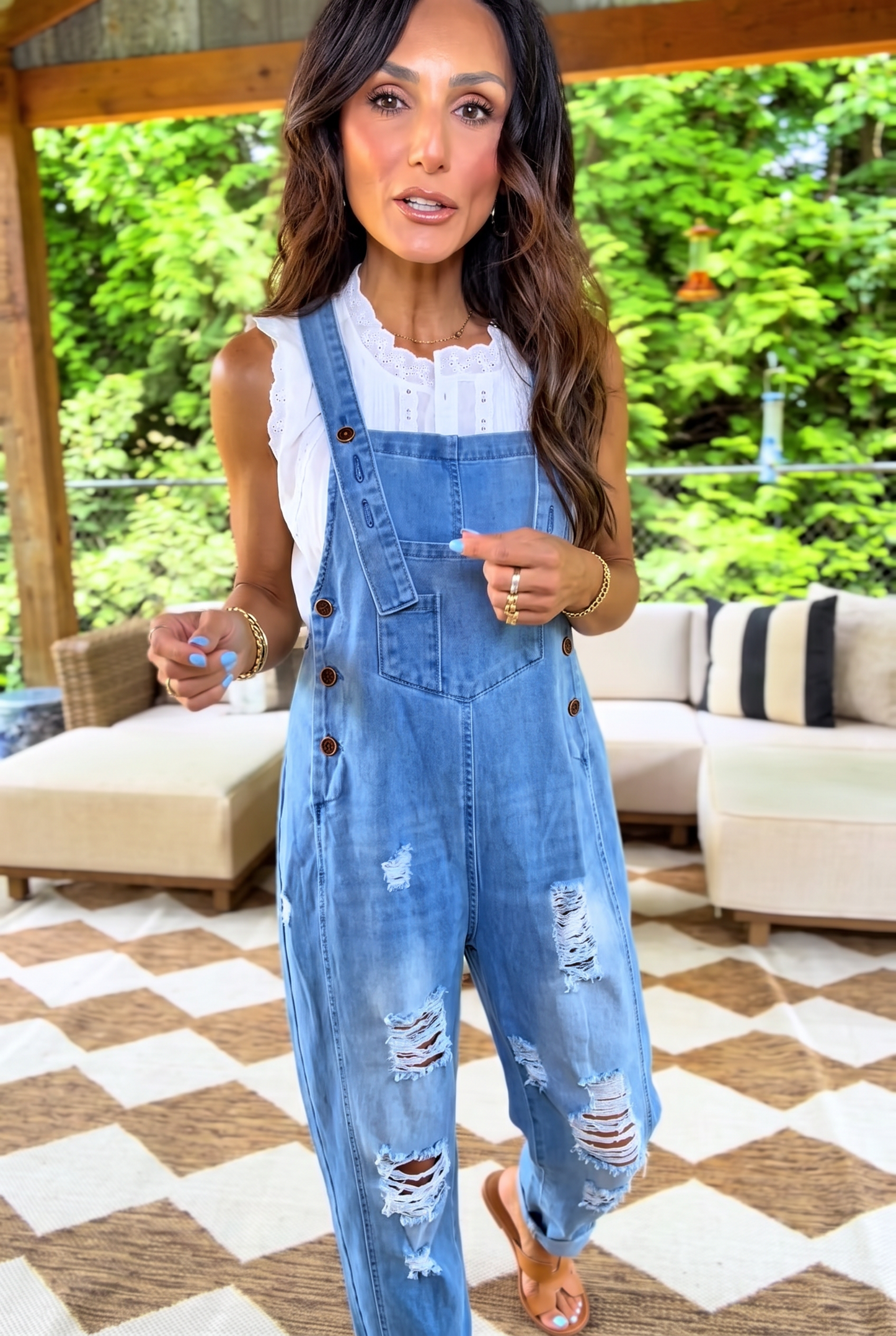 Distressed Adjustable Denim Overalls
