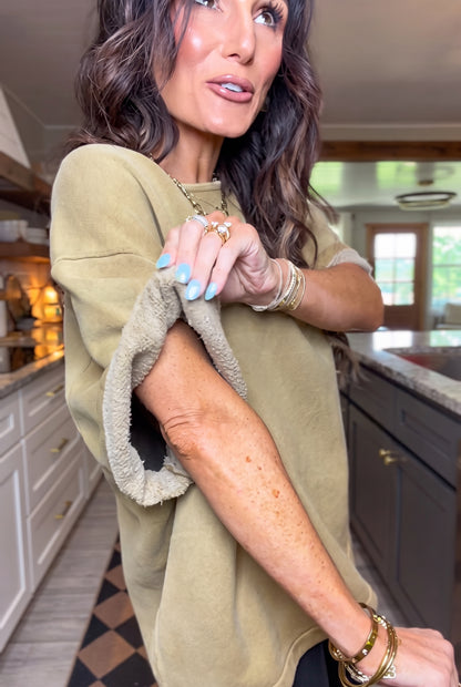Oversized Fleece Lined Short Sleeve Sweatshirt