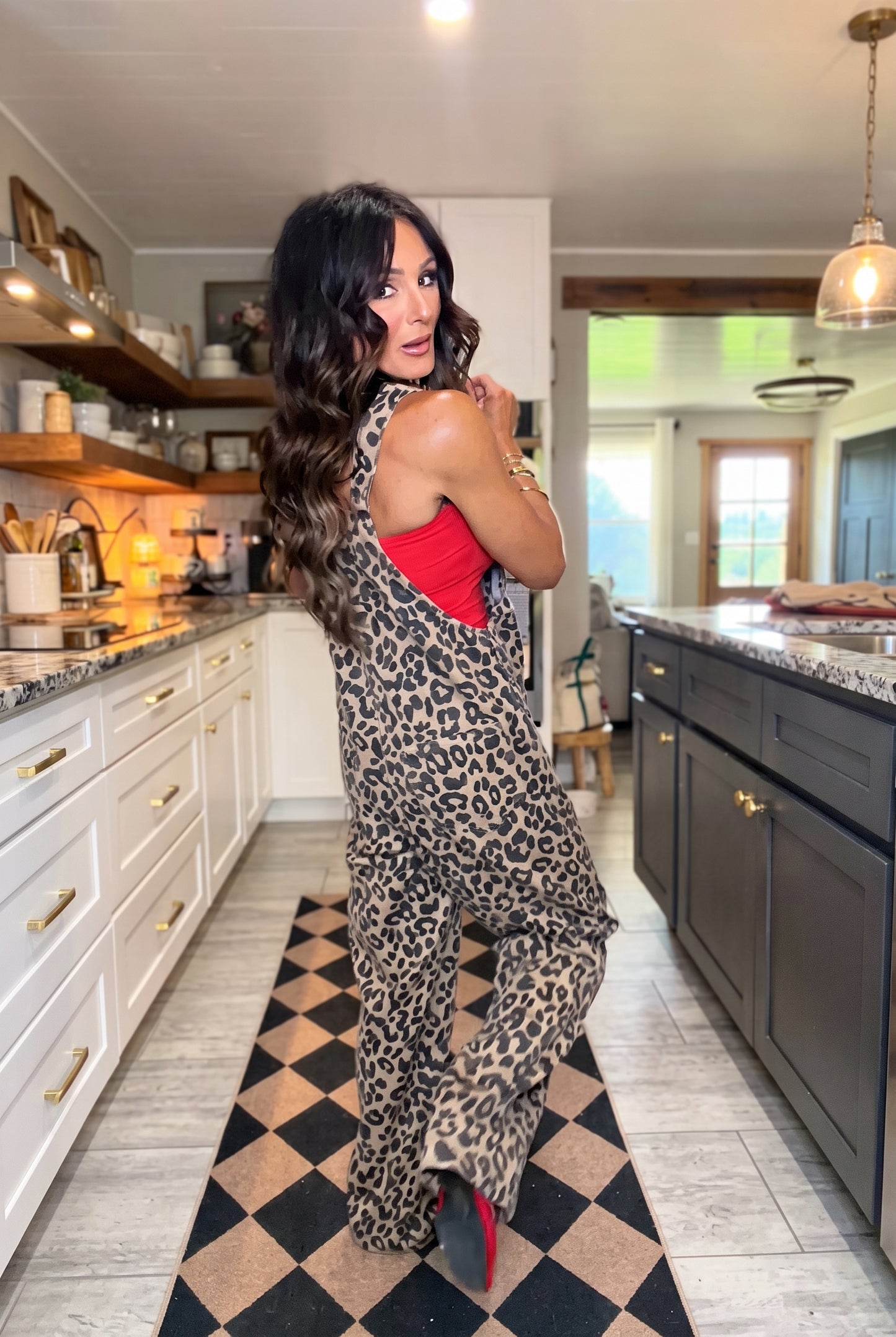 Leopard Print Adjustable Strap Overalls