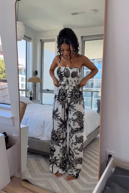Sun Paisley Strapless Jumpsuit| Boho Vacation Tube Romper