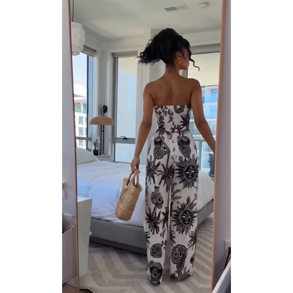 Sun Paisley Strapless Jumpsuit| Boho Vacation Tube Romper