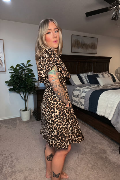 2-Way Wear Off Shoulder Leopard Ruffle Mini Dress