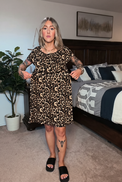 2-Way Wear Off Shoulder Leopard Ruffle Mini Dress