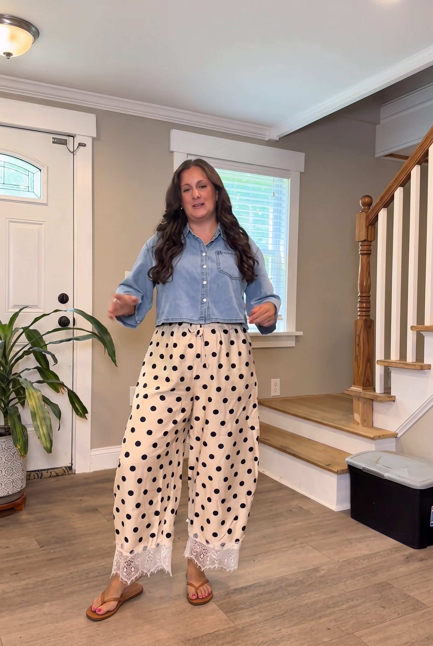 Polka Dot Lace Trim Drawstring Pants