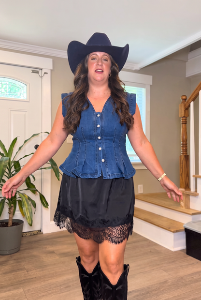 Denim Sleeveless Peplum Vest