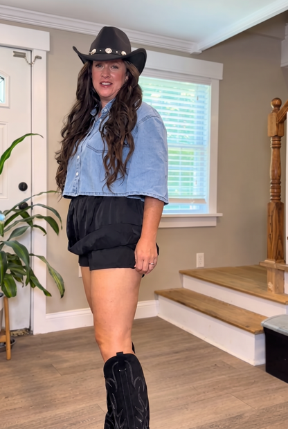 Black Elastic Waist Lace Mini Skirt with Built-In Safety Shorts