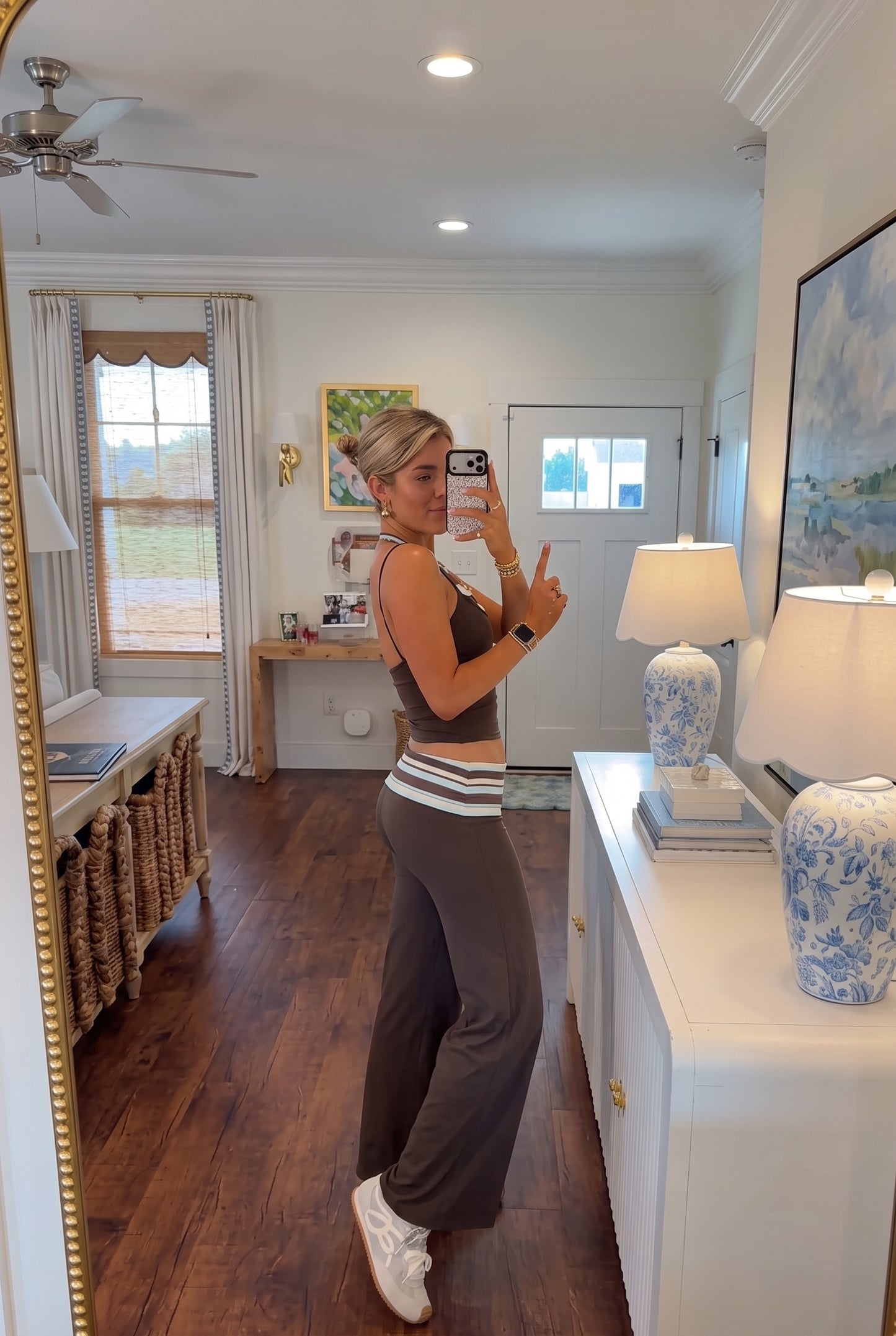 Striped Waist Active 2-Piece Set | Cami Tank Top & Flare Pants Loungewear Outfit