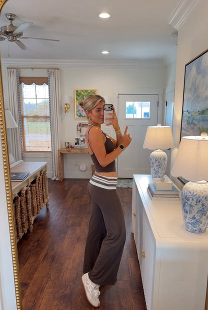 Striped Waist Active 2-Piece Set | Cami Tank Top & Flare Pants Loungewear Outfit