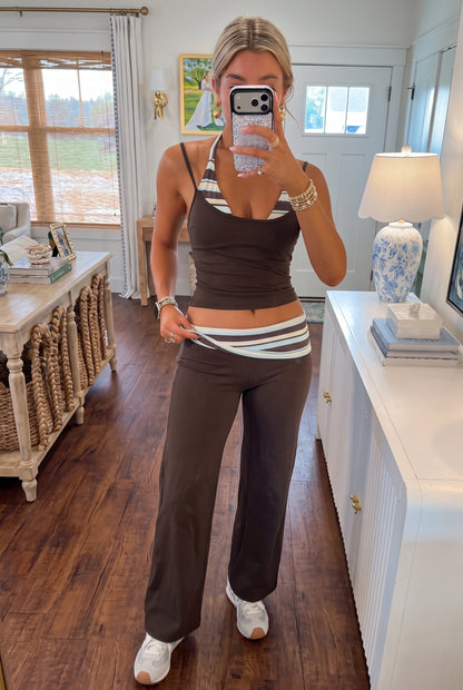 Striped Waist Active 2-Piece Set | Cami Tank Top & Flare Pants Loungewear Outfit