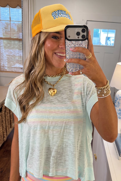 Mint Open Back Split Short Sleeve Cover Up Top