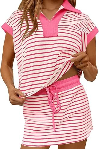 Striped Drawstring Skort Set