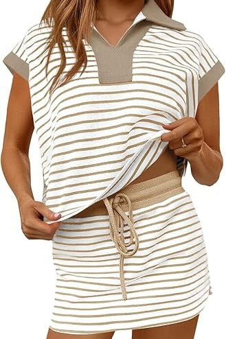 Striped Drawstring Skort Set
