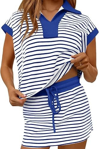 Striped Drawstring Skort Set