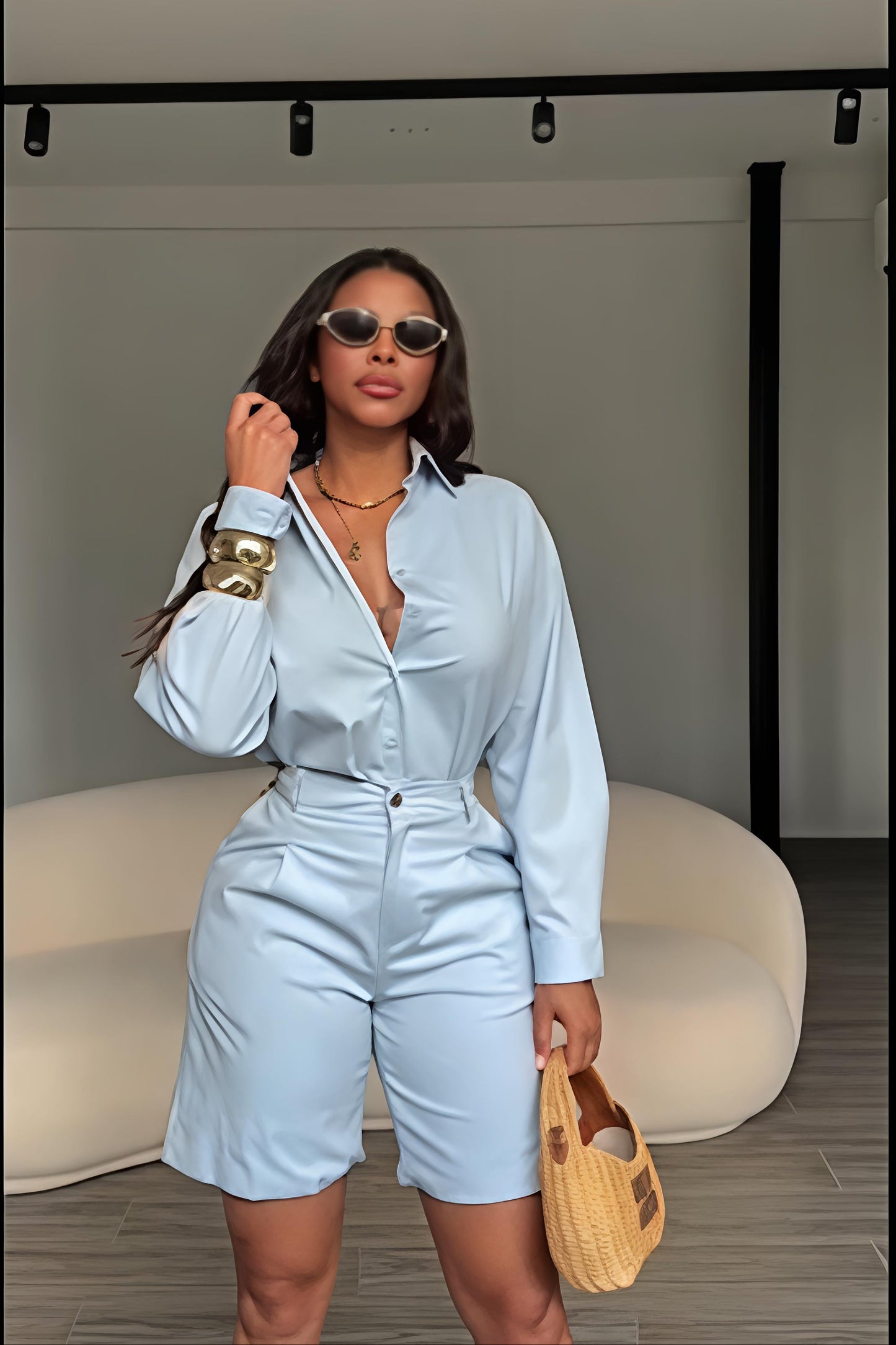 Effortless Chic Oversized Shirt & High-Waist Shorts Set