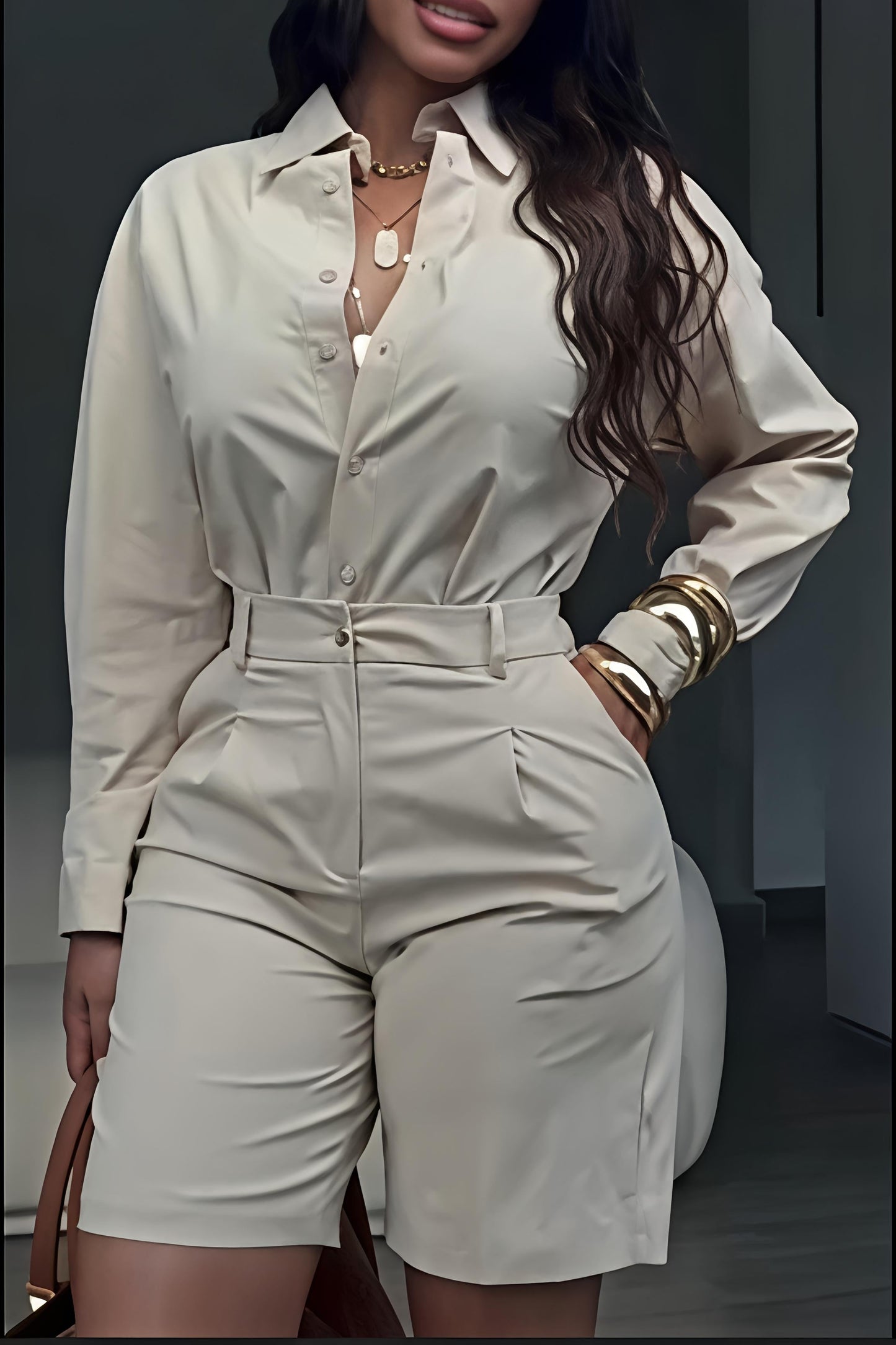 Effortless Chic Oversized Shirt & High-Waist Shorts Set