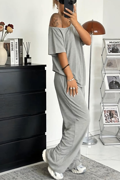 Off-Shoulder Loungewear Two-Piece Set