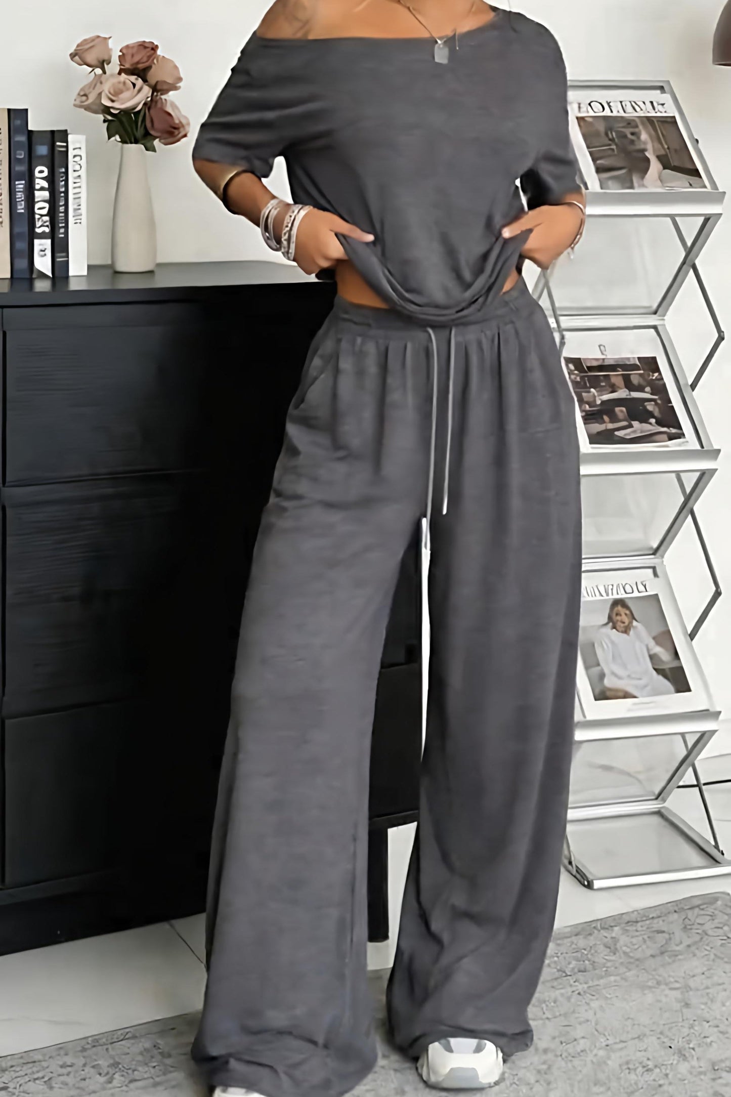 Off-Shoulder Loungewear Two-Piece Set