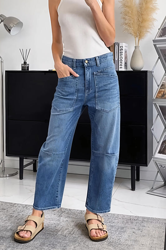 High-Waisted Patchwork Wide-Leg Jeans