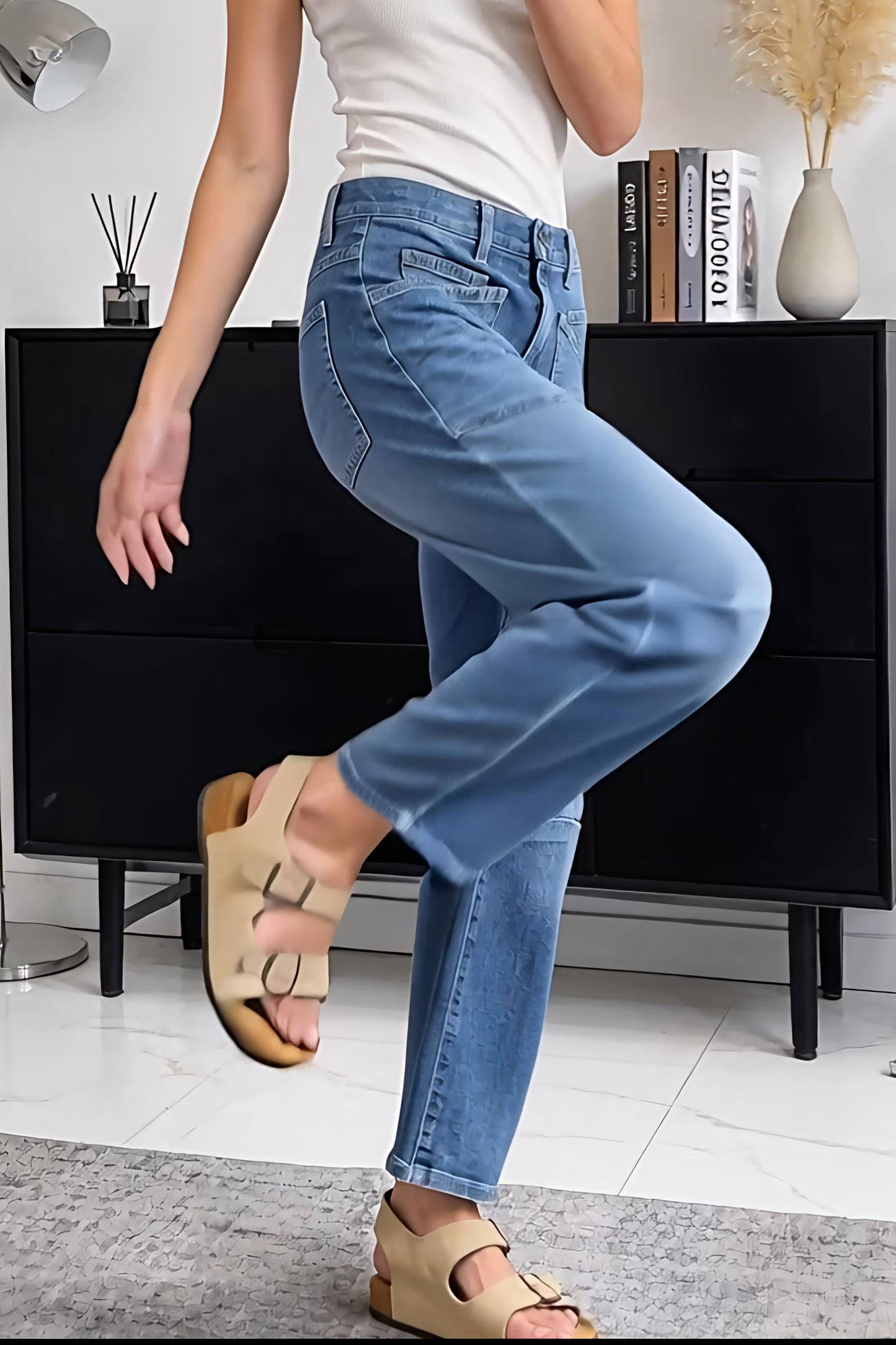 High-Waisted Patchwork Wide-Leg Jeans