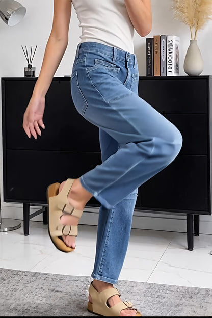 High-Waisted Patchwork Wide-Leg Jeans