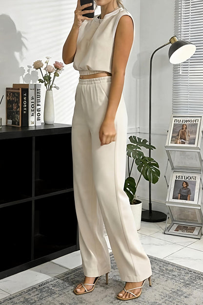 Sleeveless Crop Top & Wide-Leg Pants Set