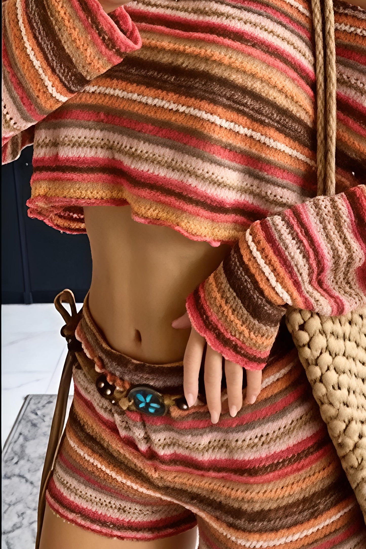 Boho Stripe Knit Two-Piece Set