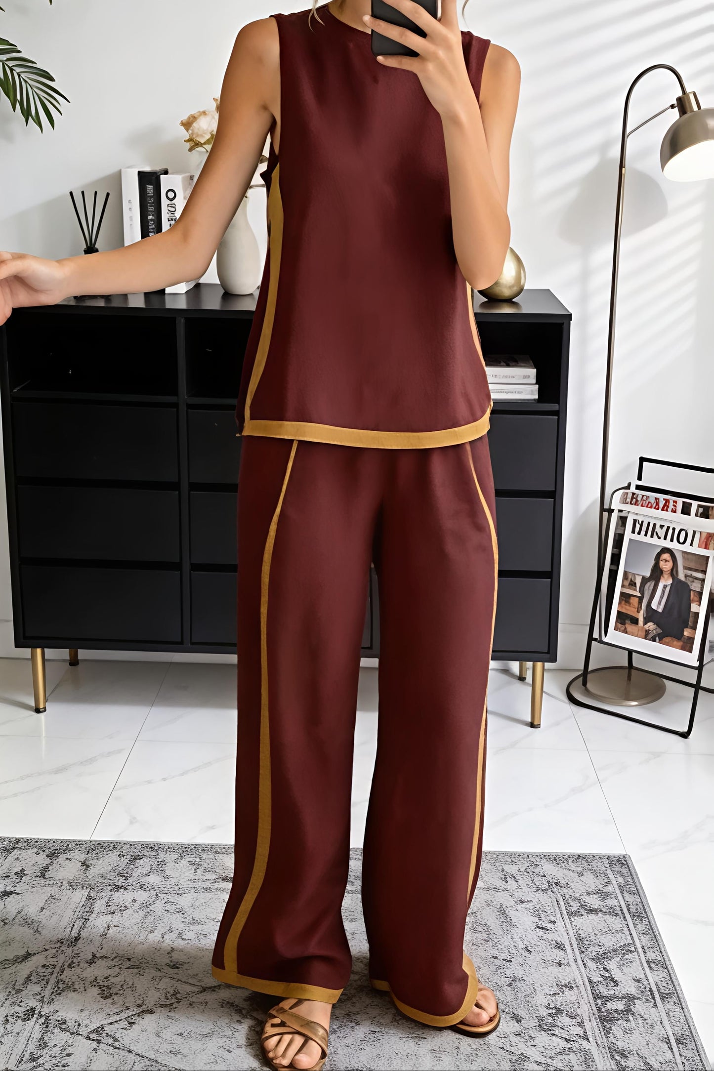 Casual Linen-Blend Sleeveless Set