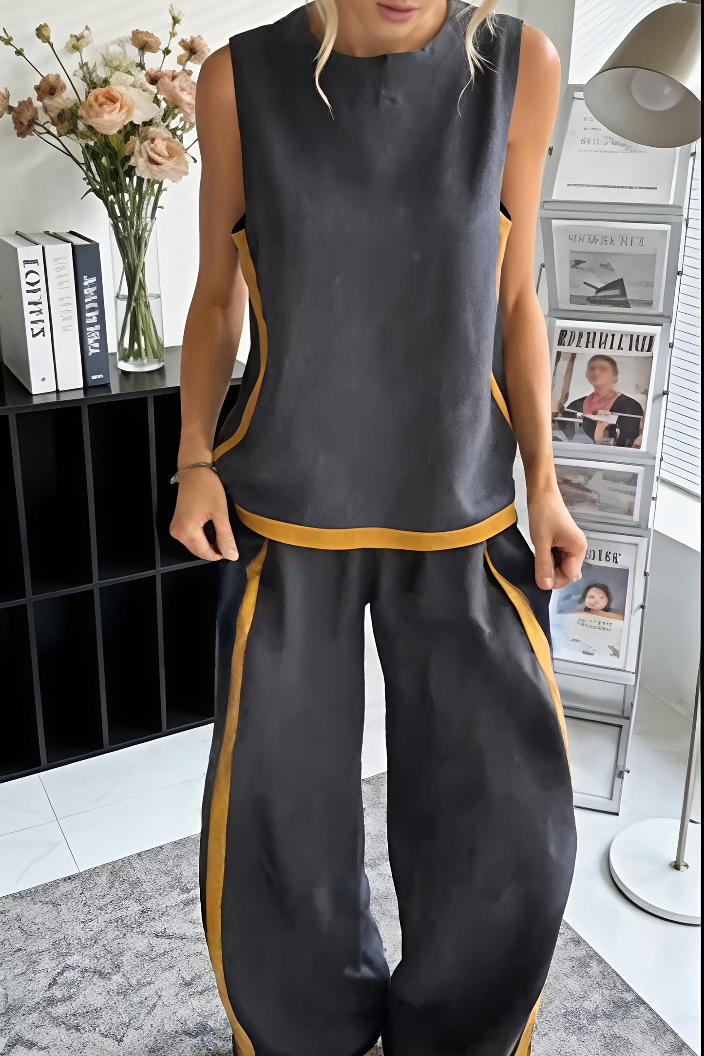 Casual Linen-Blend Sleeveless Set