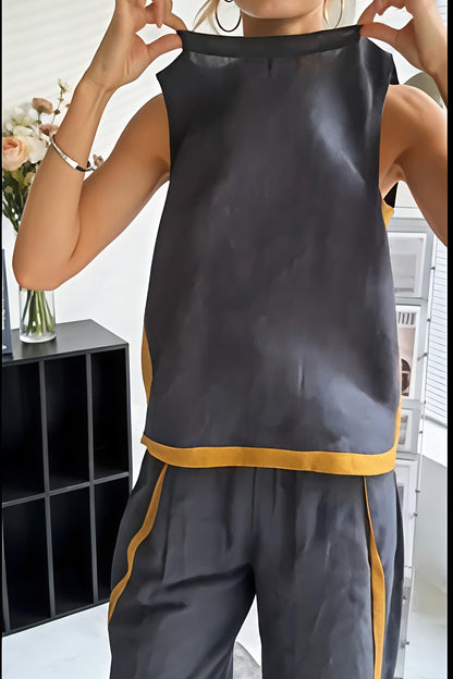 Casual Linen-Blend Sleeveless Set